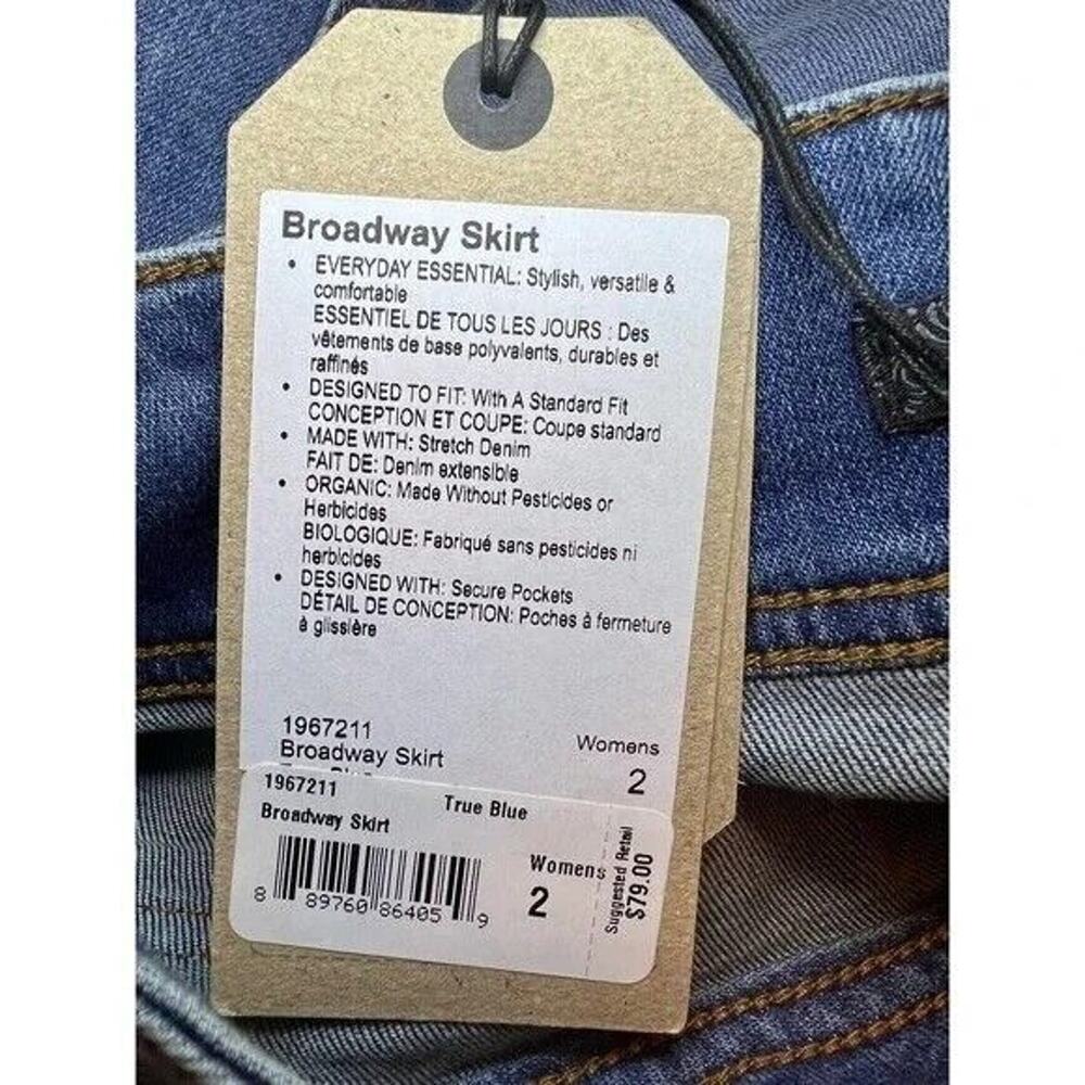 NWT prAna Broadway Denim Mini Jean Skirt Zipper Patch Pockets 2 True Blue #3232 - Picture 8 of 14